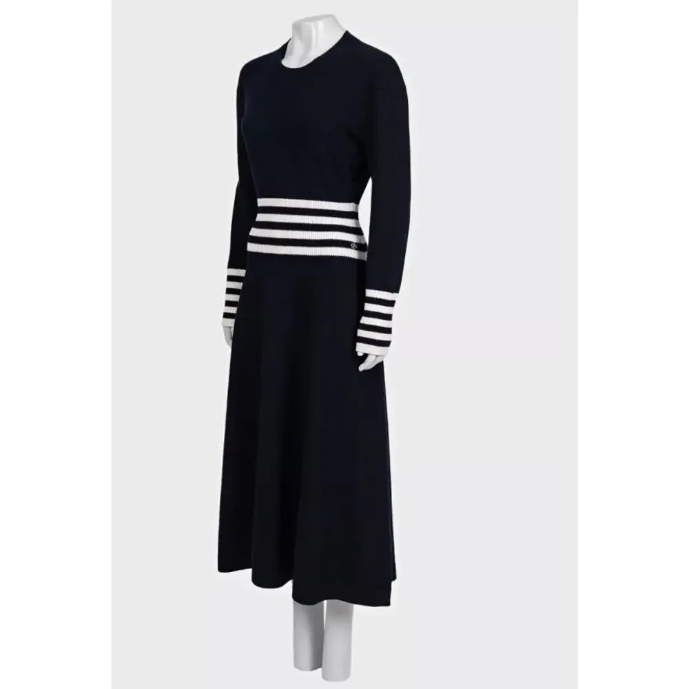 CHANEL Fall 2016 Cashmere Knit Striped Maxi Dress Sz.48/4XL